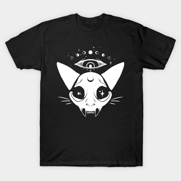 Space Cat Skull With Third Eye T-Shirt by cellsdividing